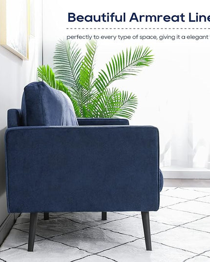 Vonanda Velvet Sofa Couch, Mid Century Modern 73 inch 3-Seater Sofa Couches with High-Density Sponge Comfy Tufted Soft Cushion and 2 Bolster Pillows for Living Room, Elegant Royal Blue - LeafyLoom