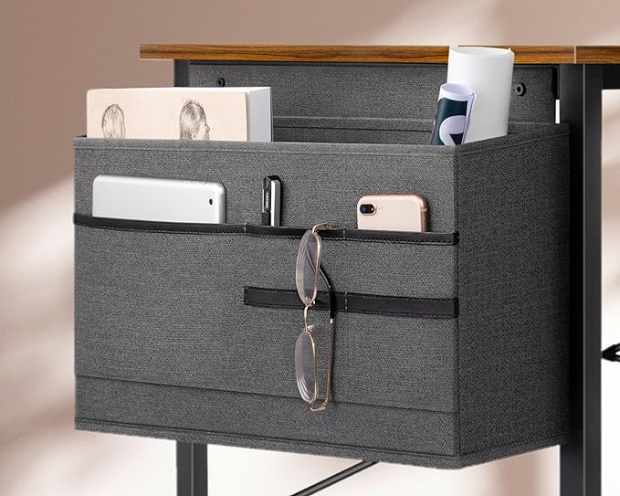 KKL Small Desk with Power Outlets and USB Port Computer Desk for Home Office Gaming Simple Modern Style Writing Desks with Storage Bag Headphone Hook, 48 inch, Rustic Brown - LeafyLoom