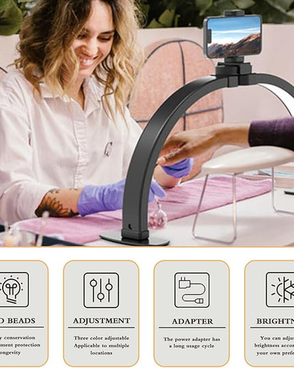Half Moon Light for Nail Desk Foldable 3000-6500k Lash Light Nail Tech Lamp for Desk with Phone Holder for lash Extension Led Light for Nails tech Stepless Dimming (Black, 29in) - LeafyLoom