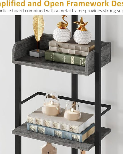 Bookshelf 5-Tier Book shelf - Narrow Wood Bookcase Tall Corner Book Shelves Storage Organizer Display Book Rack for Living Room Bedroom Office Home Grey - LeafyLoom