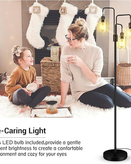 BoostArea Industrial Floor Lamp for Living Room,Glass Lampshade,Modern Stand Up Lamp with 3 Light,Simple Design Floor Lamp for Bedroom, Living Room, Office, Kids Room, Reading - LeafyLoom