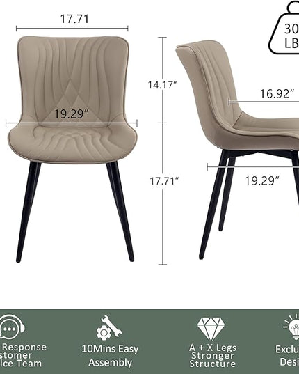 YOUTASTE Dining Chairs Set of 2 Upholstered Mid Century Modern Kitchen Dining Room Chairs Armless Faux Leather Accent Chairs Metal Vanity Lounge Chair with Back for Living Room Bedrooms,Khaki - LeafyLoom
