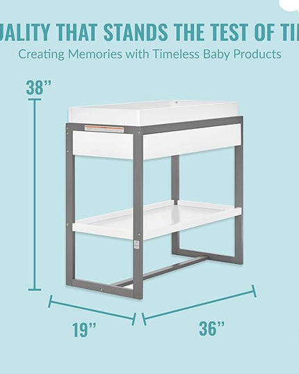 av2023-Dream nontoxic strap-3b688703 Arlo Changing Table, Made of Solid New Zealand Pinewood, Non-Toxic Finish, Comes with Water Resistant Mattress Pad & Safety Strap, Steel Grey And White - LeafyLoom