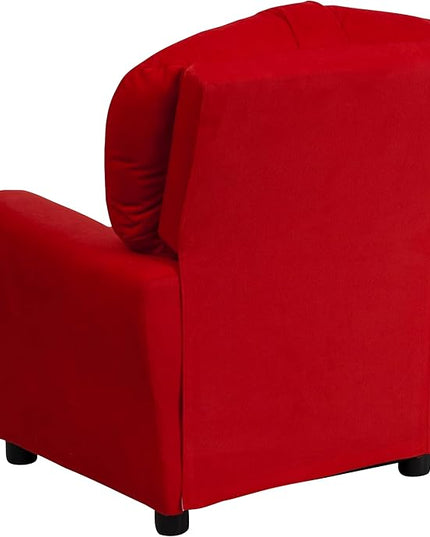 Flash Furniture Chandler Microfiber Kids Recliner with Cup Holder and Safety Recline, Contemporary Reclining Chair for Kids, Supports up to 90 lbs., Red - LeafyLoom