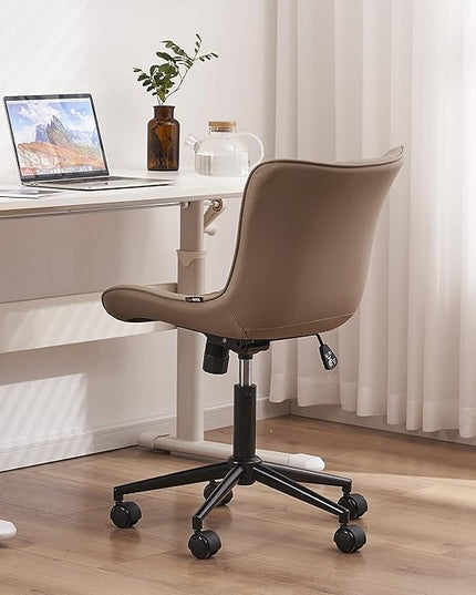 YOUTASTE Office Chair Armless Desk Chair Small Computer Swivel Rolling Chair with Wheels, Modern Upholstered PU Leather Task Chair, Adjustable Home Office Desk Chairs for Computer, Khaki - LeafyLoom