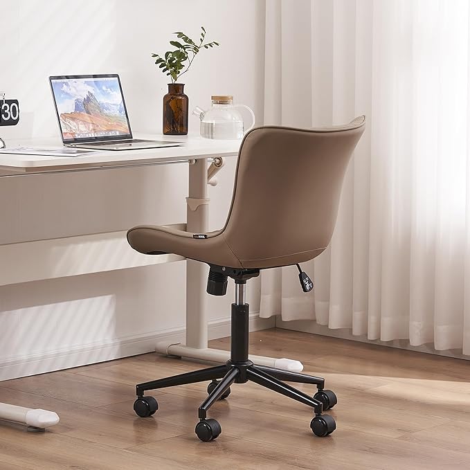 YOUTASTE Office Chair Armless Desk Chair Small Computer Swivel Rolling Chair with Wheels, Modern Upholstered PU Leather Task Chair, Adjustable Home Office Desk Chairs for Computer, Khaki - LeafyLoom