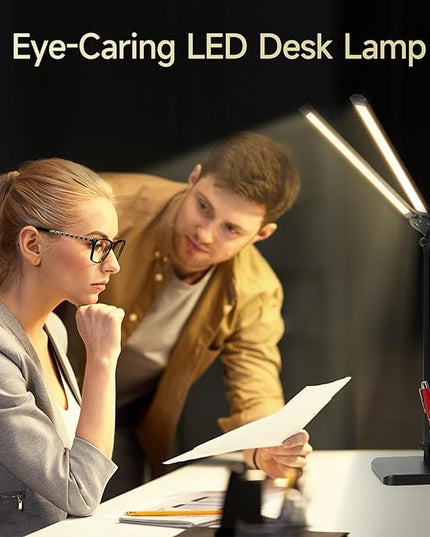LED Desk Lamp for Home Office - Dual Swing Arm Desk Light with USB Charging Port,Eye-Caring Foldable 5 Color Modes 10 Brightness Levels Dimmable Desk Lamp for College Dorm Room (Black) - LeafyLoom