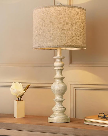 BOBOMOMO Resin 27.5" Farmhouse Lamps for Bedrooms Retro Side Table Lamps Bedside Lamp for Side Nightstand Living Room Off-white（1 Pack） - LeafyLoom