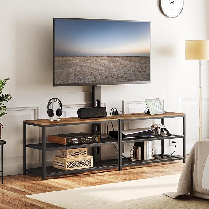 TV Stand with Mount and 4 Power Outlets 70.9", Entertainment Center Media Console, Swivel TV Stand Mount up to 80 inch TVs, Height Adjustable, Metal Frame for Living Room, Bedroom TVHR358E01 - LeafyLoom