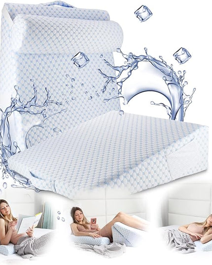 Nestl Bed Wedge Pillow - Wedge Pillow for Sleeping to Reduce Acid Reflux, Wedge Pillows for After Surgery 8-in-1 Triangle Pillow Wedge, Cooling Gel Memory Foam Wedge Snoring Pillow -7.5 Inch - LeafyLoom
