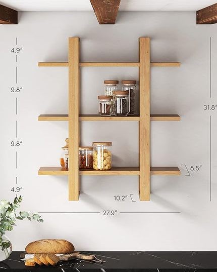 Nathan James Benji Floating Wall Book Shelves, 3-Tier Display Shelf, Decorative Modular Shelf in Solid Wood for Bedroom, Nursery, Bathroom or Kitchen - LeafyLoom