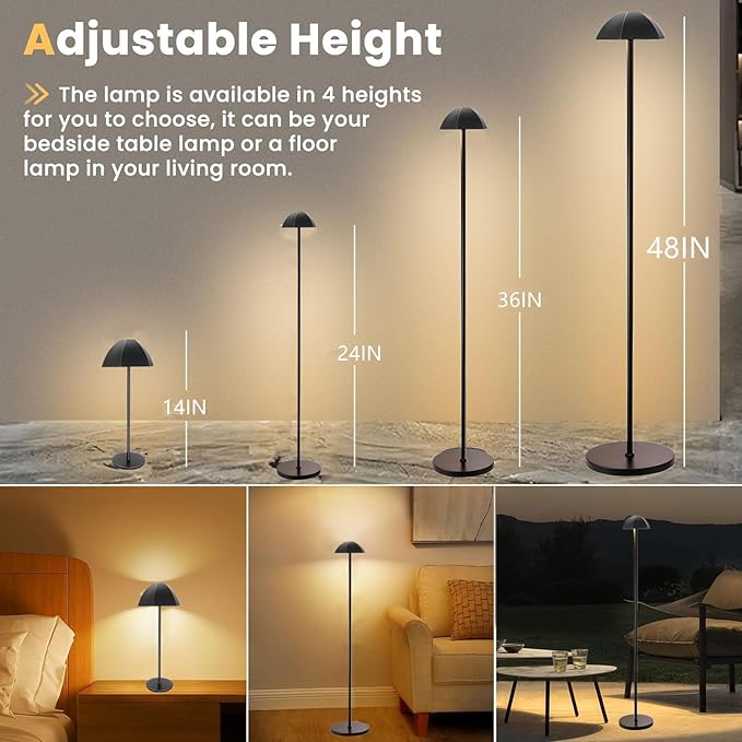 LED Cordless Floor lamp,Waterproof Outdoor Floor Lamp,Adjustable Height Rechargeable Floor & Desk Lamp,Modern Portable Tall Pole Standing Light for Outdoor,Living Room,Bedroom - LeafyLoom