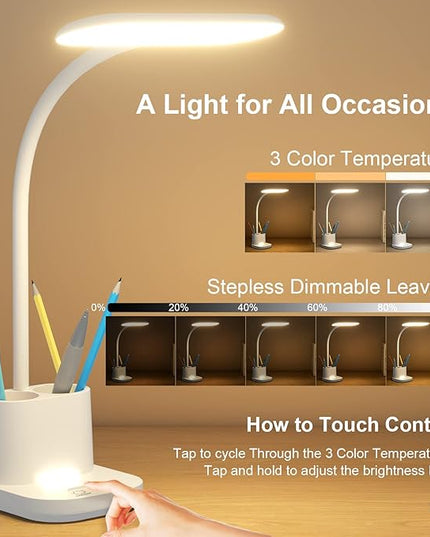 DEEPLITE Desk Lamp,Battery Operated Desk Lamps for Home Office, Rechargeable Desk Study Light for Dorm, 800 Lm, 3 Lighting Modes, CordlessTable Lamp with Pen Holder, Eye-Caring Reading Lamp. - LeafyLoom