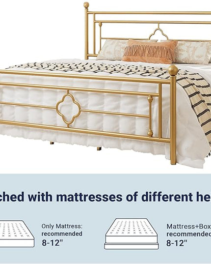 Allewie King Size Metal Platform Bed Frame with Victorian Vintage Headboard and Footboard/Mattress Foundation/Under Bed Storage/No Box Spring Needed/Noise-Free/Easy Assembly, Gold - LeafyLoom