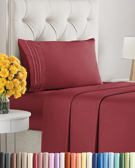 Twin XL Size 3 Piece Sheet Set - Comfy Breathable & Cooling Sheets - Hotel Luxury Bed Sheets for Women & Men - Deep Pockets, Easy-Fit, Soft & Wrinkle Free Sheets - Burgundy Oeko-Tex Bed Sheet Set - LeafyLoom