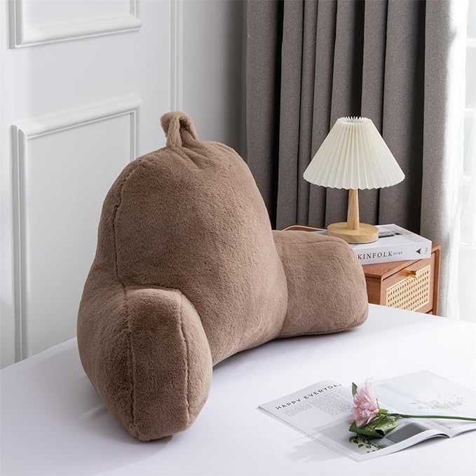 Aimuan Reading Pillow Bed Rest Wedge Large Adult Backrest Pillow with Arms Back Support for Sitting Up in Bed Cushion Incline Rest Sleeping Snoring Pillow,Brown Large - LeafyLoom