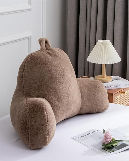 A Nice Night Faux Fur Reading Pillow Bed Wedge Large Adult Children Backrest with Arms Back Support for Sitting Up in Bed/Couch for Bedrest,Khaki - LeafyLoom