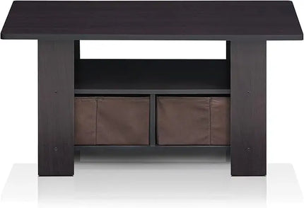 Furinno Andrey Coffee Table with Bin Drawer, Dark Walnut - LeafyLoom