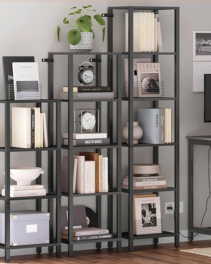 TUTOTAK Bookshelf, 6-Tier Tall Book Shelf, Narrow Bookcase for Small Space, DIY Stackable Bookshelf, for Living Room, Office, Study, Entryway, Industrial, Black BS01BK006 - LeafyLoom