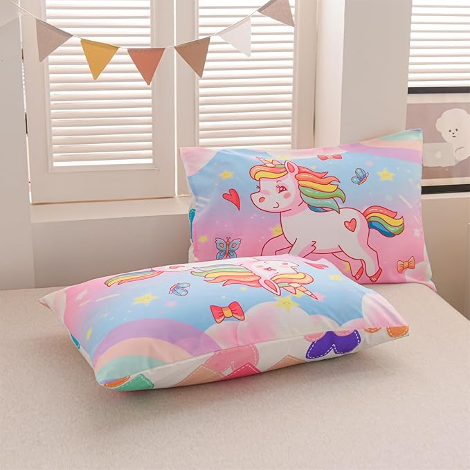 Aimuan Girls Unicorn Comforter Set 3 Pieces Pink Purple Bedding Set with Rainbow Star Galaxy Stars Fantasy Children Room Decor Soft Reversible Bed Sets for Boys/Girls/Teens (Pink Blue Full3Pcs) - LeafyLoom