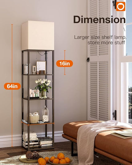 addlon Floor lamp with Shelves Large Size (12''W), 5-Tier Modern Floor lamp with 3 Color Temperatures LED Bulb, Display Shelf lamp for Living Room, Bedroom and Office - Black - LeafyLoom