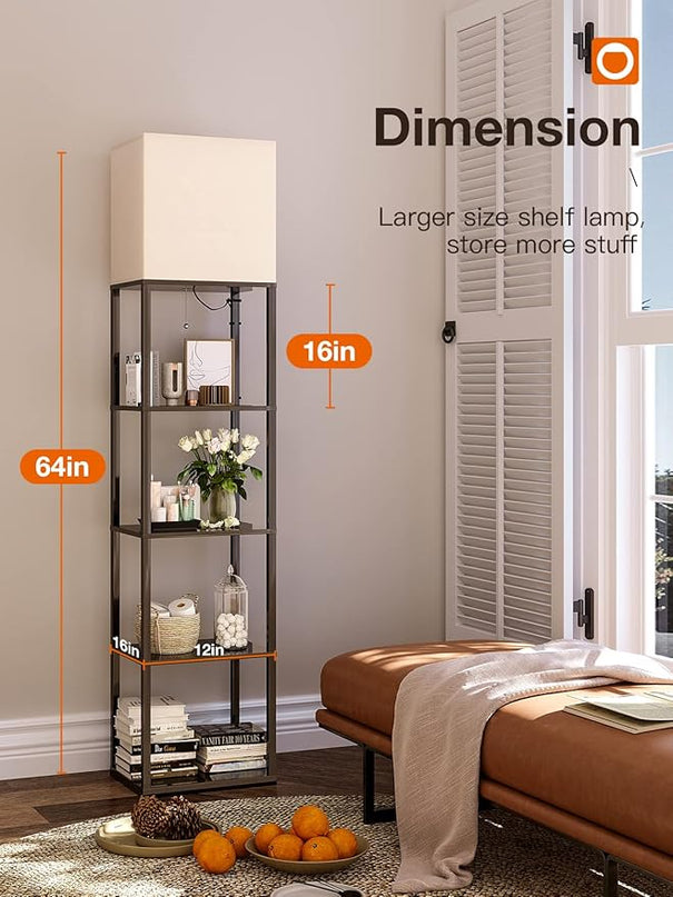 addlon Floor lamp with Shelves Large Size (12''W), 5-Tier Modern Floor lamp with 3 Color Temperatures LED Bulb, Display Shelf lamp for Living Room, Bedroom and Office - Black - LeafyLoom