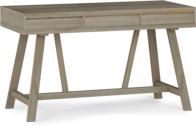 SIMPLIHOME Bowman SOLID WOOD Modern Industrial 54 Inch Wide Flip Up Desk in Distressed Grey, For the Office Desk, Writing Table, Workstation and Study Table - LeafyLoom