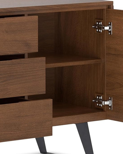 SIMPLIHOME Lowry 60 Inch Wide Rectangle Modern Industrial Sideboard Buffet in WALNUT WOOD, For the Dining Room and Kitchen - LeafyLoom