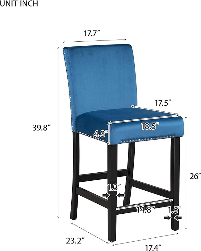 5-piece Counter Height Dining Set One Faux Marble Table and 4 Upholstered-Seat Chairs for Kitchen and Living Room Furniture, Blue - LeafyLoom