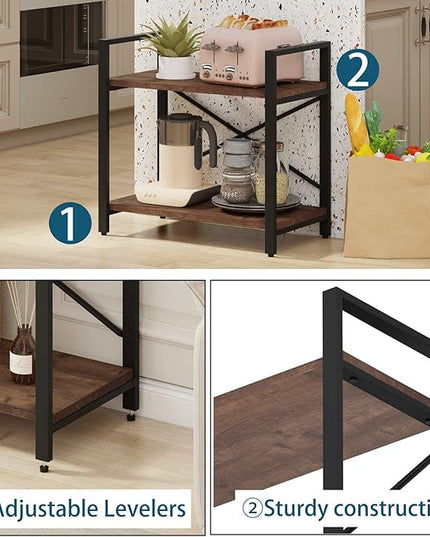 BON AUGURE Small Short Bookshelf, Wood 2 Shelf Etagere Bookcase, Metal Low Book Shelf for Small Spaces Living Room, Bedroom, Office (Rustic Oak) - LeafyLoom