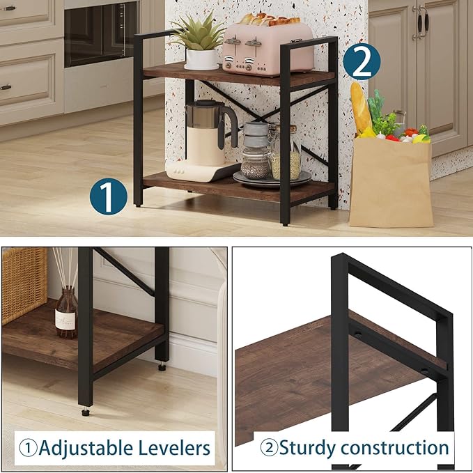 BON AUGURE Small Short Bookshelf, Wood 2 Shelf Etagere Bookcase, Metal Low Book Shelf for Small Spaces Living Room, Bedroom, Office (Rustic Oak) - LeafyLoom