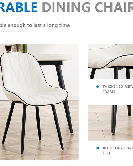 YOUNIKE Dining Chairs Set of 2, White Comfy Padded Kitchen Chairs, Armless Modern Faux Leather Upholstered Dining Room Chairs, Elegant Dinning Chairs Side Chairs, Easy to Clean - LeafyLoom