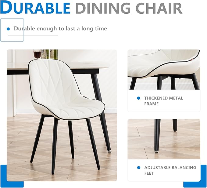 YOUNIKE Dining Chairs Set of 2, White Comfy Padded Kitchen Chairs, Armless Modern Faux Leather Upholstered Dining Room Chairs, Elegant Dinning Chairs Side Chairs, Easy to Clean - LeafyLoom
