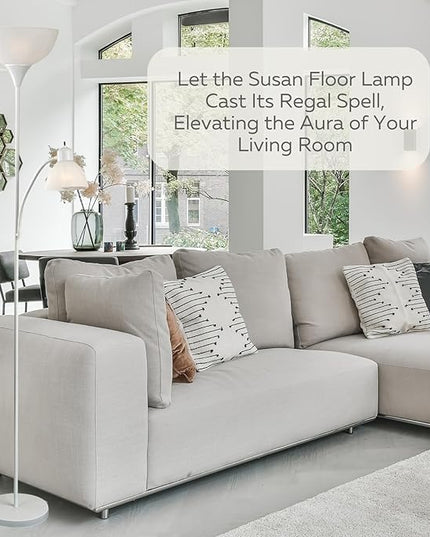 LIGHTACCENTS White Floor Lamp with Opal White Cone Shade – Standing Lamps, Torch Floor Lamps for Living Room, Bedroom – Torchiere, Pole, Super Bright, Corner Lamp (White Finish) - LeafyLoom