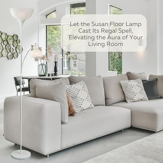 LIGHTACCENTS White Floor Lamp with Opal White Cone Shade – Standing Lamps, Torch Floor Lamps for Living Room, Bedroom – Torchiere, Pole, Super Bright, Corner Lamp (White Finish) - LeafyLoom