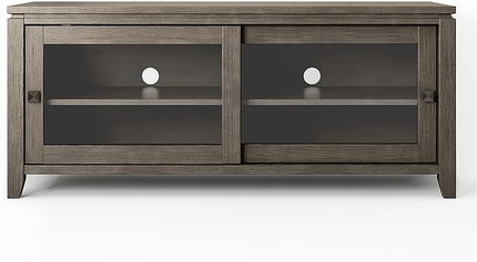 SIMPLIHOME Cosmopolitan SOLID WOOD 48 Inch Wide Contemporary TV Media Stand in Farmhouse Grey for TVs up to 55 Inches, For the Living Room and Entertainment Center - LeafyLoom