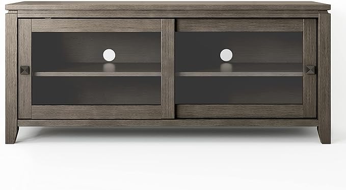 SIMPLIHOME Cosmopolitan SOLID WOOD 48 Inch Wide Contemporary TV Media Stand in Farmhouse Grey for TVs up to 55 Inches, For the Living Room and Entertainment Center - LeafyLoom