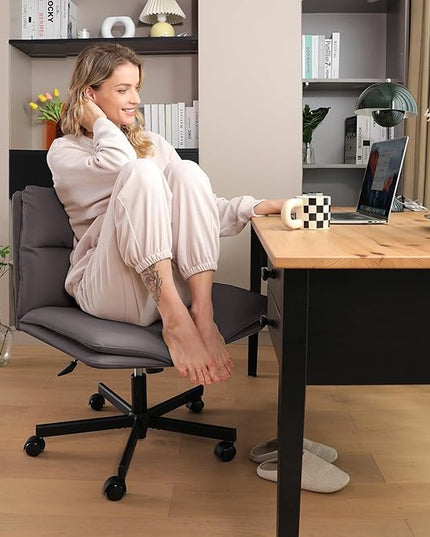 EMIAH Armless Office Desk Chairs with Wheels Criss Cross Chair PU-Leather Mid-Back Ergonomic Home Office Computer Chair Comfortable Thickened Cushion Adjustable Swivel Chair-Chocolate Brown - LeafyLoom