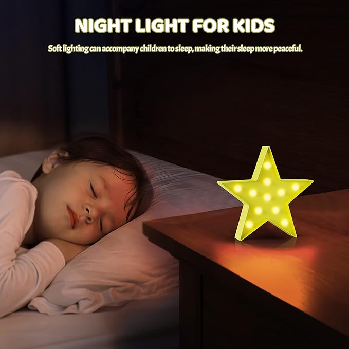 Yellow Star Birthday Party Decorations, Battery Powered Star Night Light for Kids, Kids Room Decor for Bedrooms, Baby Night Light, Toddler Room Decor, Kids Room Decor, Wall Decor for Bedroom - LeafyLoom