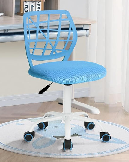 FurnitureR Kids Desk Chair, Small Office Chair Armless Adjsutable Swivel Task Chair with Soft Cushion for Study Kids Teens Child, Blue - LeafyLoom