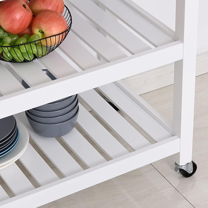 HOMCOM Kitchen Island Rolling Utility Trolley Cart with 2 Drawers Stainless Steel Top - White - LeafyLoom