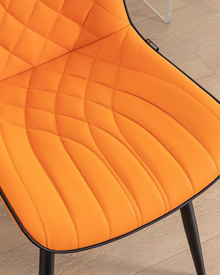 YOUNUOKE Dining Chairs Set of 2 Mid Century Modern Kitchen Chair Comfortable Upholstered Faux Leather Dinner Chairs for Kitchen Dining Room, Orange - LeafyLoom