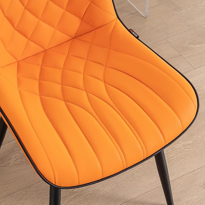YOUNUOKE Dining Chairs Set of 2 Mid Century Modern Kitchen Chair Comfortable Upholstered Faux Leather Dinner Chairs for Kitchen Dining Room, Orange - LeafyLoom