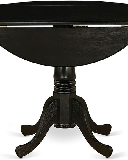 East West Furniture Dublin 3 Piece Set Contains a Round Dining Room Table with Dropleaf and 2 Dark Gotham Grey Linen Fabric Upholstered Chairs, 42x42 Inch, Wirebrushed Black - LeafyLoom