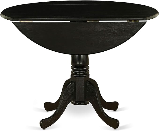East West Furniture Dublin 3 Piece Set Contains a Round Dining Room Table with Dropleaf and 2 Dark Gotham Grey Linen Fabric Upholstered Chairs, 42x42 Inch, Wirebrushed Black - LeafyLoom