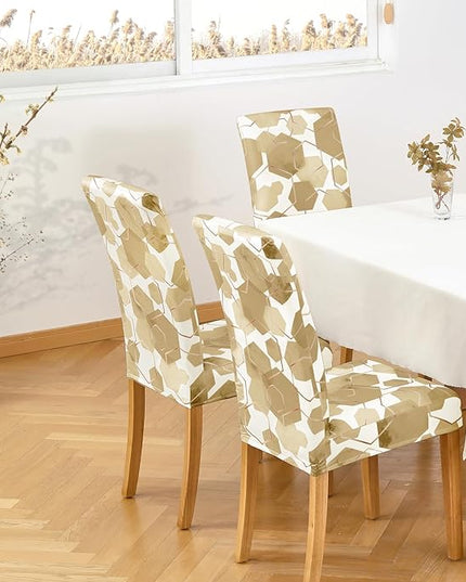 Gibelle Dining Room Chair Covers Set of 4, Soft Stretch Kitchen Chair Covers Slipcover Protector, Removable Washable Geometric Parson Chair Covers 4 Pack, Parmesan Gibelle