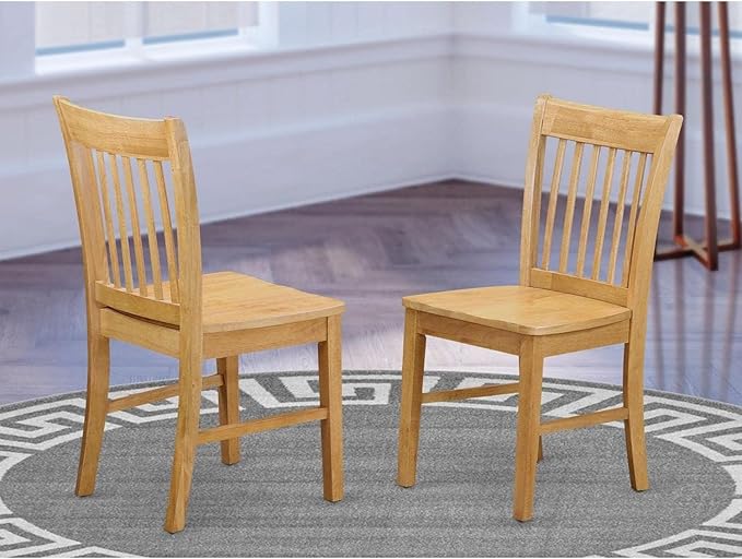 East West Furniture Norfolk Dining Slat Back Wooden Seat Chairs, Set of 2, Oak - LeafyLoom