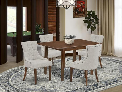 East West Furniture Picasso 5 Piece Kitchen Set for 4 Includes a Rectangle Dining Table with Butterfly Leaf and 4 Doeskin Linen Fabric Parson Chairs, 32x60 Inch, Mahogany - LeafyLoom