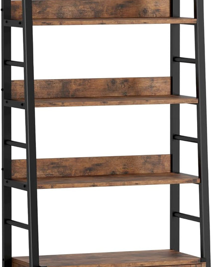 IRONCK Bookshelf with Louvered Doors, 4-tier Ladder Shelf with Cabinet Industrial Accent Furniture for Bedroom Living Room Home Office, Rustic Brown - LeafyLoom