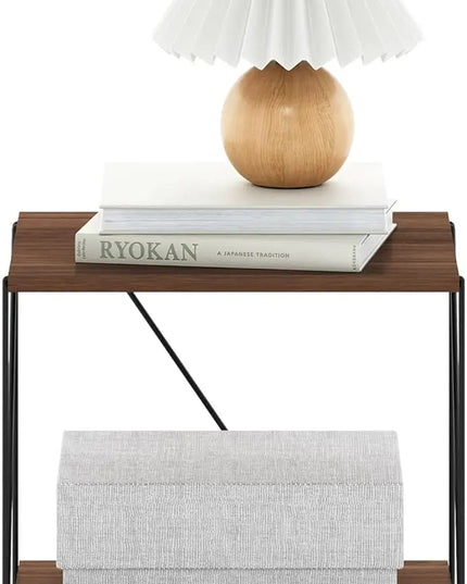 Furinno Besi Industrial Multipurpose Side Table with Metal Frame, Walnut Cove - LeafyLoom